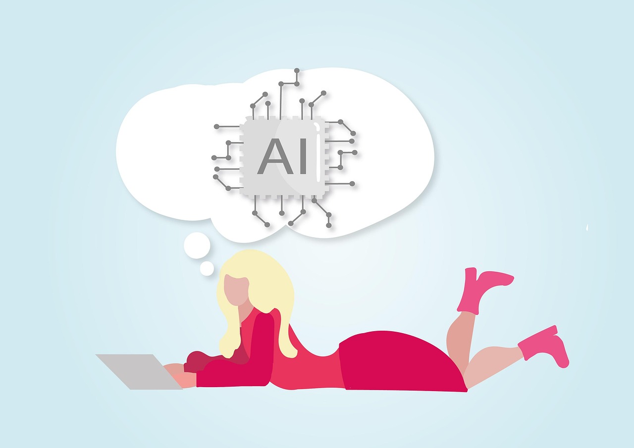 Personne utilisant un outil d'intelligence artificielle sur ordinateur, illustration de l'IA comme assistant de création