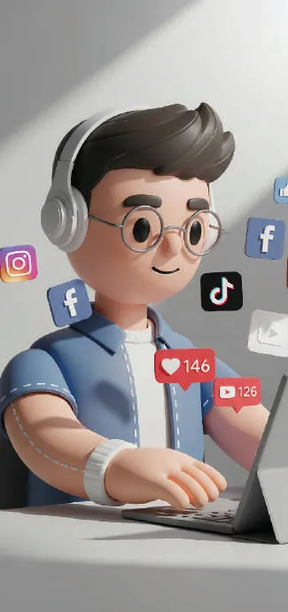 Illustration : créateur maîtrisant sa présence sur les réseaux sociaux